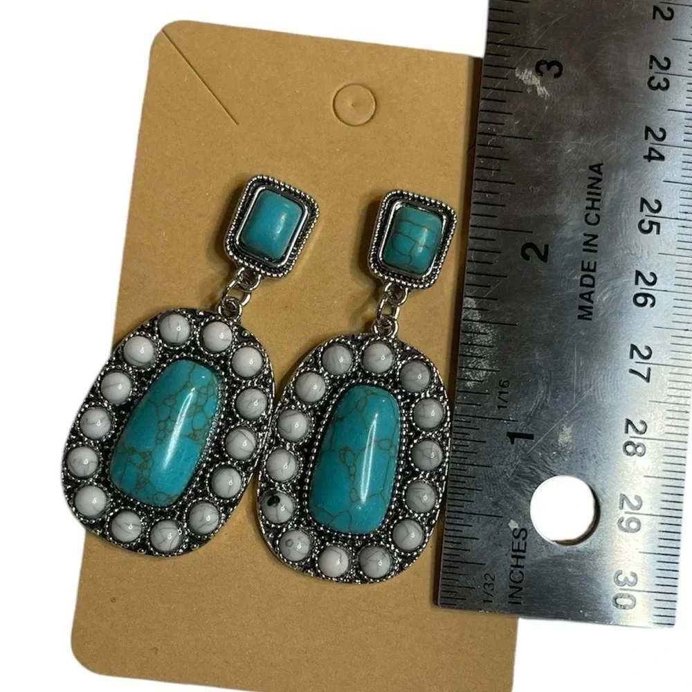 NWT 3 for $20 Silver Turquoise & White Stone Pierced Dangle Earrings “you pick 3 - Picture 5 of 5